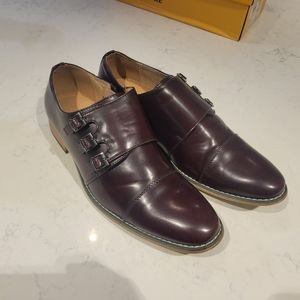 Faux leather triple monk dress shoe